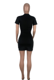 Camel Fashion Print Ripped O Neck Pencil Skirt Dresses