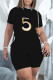 Black Casual Print Bandage Asymmetrical O Neck Short Sleeve Two Pieces