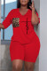 Red Fashion Casual Print Basic V Neck Short Sleeve Two Pieces
