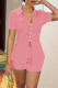 Pink Fashion Casual Solid Slit Turndown Collar Short Sleeve Two Pieces