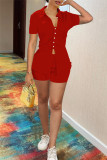 Pink Fashion Casual Solid Slit Turndown Collar Short Sleeve Two Pieces