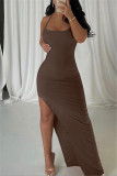 Pink Sexy Casual Solid Backless Slit Spaghetti Strap Long Dress