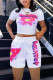 White Fashion Casual Print Basic O Neck Short Sleeve Two Pieces