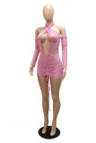 Purple Fashion Sexy Solid Hollowed Out Backless Halter Sleeveless Dress