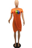 White Fashion Casual Lips Printed Patchwork O Neck Short Sleeve Dress Dresses