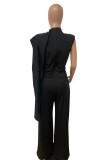 Black Fashion Casual Solid Patchwork Half A Turtleneck Regular Jumpsuits