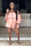 Pink Casual Fashion Two Piece Suits ruffle Solid asymmetrical Bandage Loose