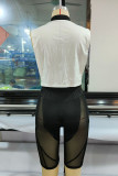 White Sexy Solid Patchwork Zipper Sleeveless Two Pieces
