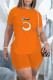 Orange Casual Print Bandage Asymmetrical O Neck Short Sleeve Two Pieces