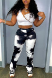 White Fashion Casual Print Basic O Neck Sleeveless Two Pieces