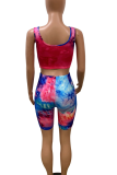 Blue Sexy Print Patchwork Square Collar Sleeveless Two Pieces