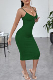 Green Sexy Solid Patchwork Spaghetti Strap One Step Skirt Dresses