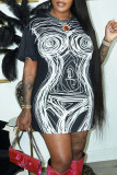 White Casual Street Print Patchwork O Neck T-shirt Dress Dresses