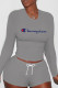 Grey Fashion Street Print Letter O Neck Long Sleeve Two Pieces