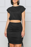 Pink Casual Solid Patchwork O Neck Sleeveless Two Pieces