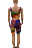 Blue Sexy Print Patchwork Square Collar Sleeveless Two Pieces