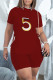 Burgundy Casual Print Bandage Asymmetrical O Neck Short Sleeve Two Pieces