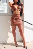 Pink Fashion Sexy Solid Patchwork V Neck Sleeveless Two Pieces