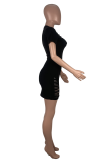Camel Fashion Print Ripped O Neck Pencil Skirt Dresses