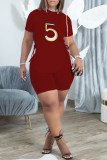 Blue Casual Print Bandage Asymmetrical O Neck Short Sleeve Two Pieces