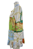 Colour Fashion Print Patchwork V Neck Cake Skirt Dresses