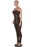 Red Sexy Solid Patchwork Chains Strapless Regular Jumpsuits