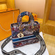Blue Fashion Street Print Patchwork Letter Bags