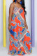 Red Fashion Sexy Print Backless Spaghetti Strap Long Dress