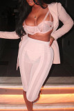 Pink Sexy Solid Patchwork See-through High Waist Pencil Patchwork Bottoms