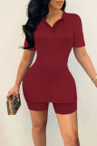 White Casual Solid Patchwork Turndown Collar Short Sleeve Two Pieces