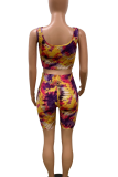 Blue Sexy Print Patchwork Square Collar Sleeveless Two Pieces