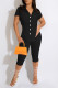 Black Fashion Casual Solid Asymmetrical Turndown Collar Short Sleeve Two Pieces