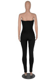 Red Sexy Solid Patchwork Chains Strapless Regular Jumpsuits