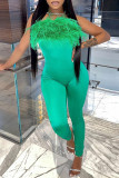 Green Fashion Casual Solid Patchwork Backless Strapless Skinny Jumpsuits
