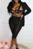 Pink Sexy Solid Patchwork See-through High Waist Pencil Patchwork Bottoms