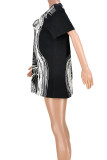 White Casual Street Print Patchwork O Neck T-shirt Dress Dresses