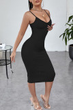 Green Sexy Solid Patchwork Spaghetti Strap One Step Skirt Dresses