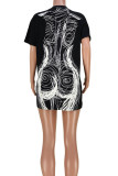 White Casual Street Print Patchwork O Neck T-shirt Dress Dresses