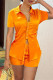 Orange Fashion Casual Solid Slit Turndown Collar Short Sleeve Two Pieces