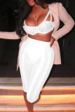 Pink Sexy Solid Patchwork See-through High Waist Pencil Patchwork Bottoms