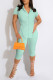 Mint green Fashion Casual Solid Asymmetrical Turndown Collar Short Sleeve Two Pieces