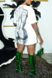 White Casual Street Print Patchwork O Neck T-shirt Dress Dresses