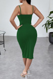 Green Sexy Solid Patchwork Spaghetti Strap One Step Skirt Dresses