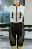 White Sexy Solid Patchwork Zipper Sleeveless Two Pieces