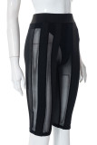 Pink Sexy Solid Patchwork See-through High Waist Pencil Patchwork Bottoms