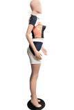 Rose Red Fashion Casual Solid Patchwork O Neck Short Sleeve Two Pieces