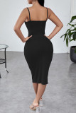 Green Sexy Solid Patchwork Spaghetti Strap One Step Skirt Dresses