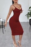 Green Sexy Solid Patchwork Spaghetti Strap One Step Skirt Dresses
