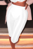 Pink Sexy Solid Patchwork See-through High Waist Pencil Patchwork Bottoms