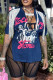 Deep Blue Fashion Casual Print Tassel Patchwork Slit V Neck T-Shirts